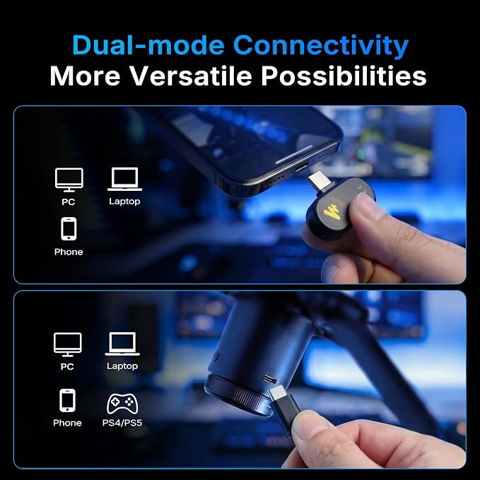 MAONO DGM20W Wireless Gaming Microphone for PC & Smartphones | USB-C Receiver, Clear Voice, Noise Reduction, Software Control, Custom RGB, Mute, Boom Mic Set for Discord Streaming & Gaming