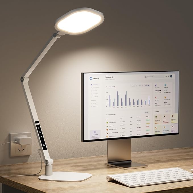 LitONES Eye-Care Desk Light for Video Calls Home Office-White | 15W LED Desk Lamp with CRI 97.8 Memory & Timer Function, 1200LM Dimmable Computer Light for Conference, Reading, Study