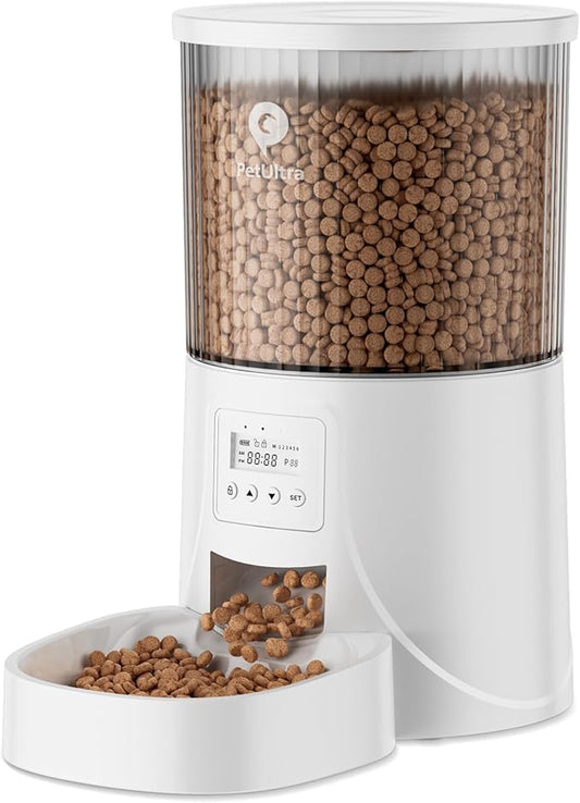 Automatic Cat Feeder: 4L Timed Cats Food Dispenser Programmable 1-6 Meal for Cat and Small Medium Dog- Auto Pet Feeder Dual Power Supply with Desiccant Bag& | Easy to Clean White