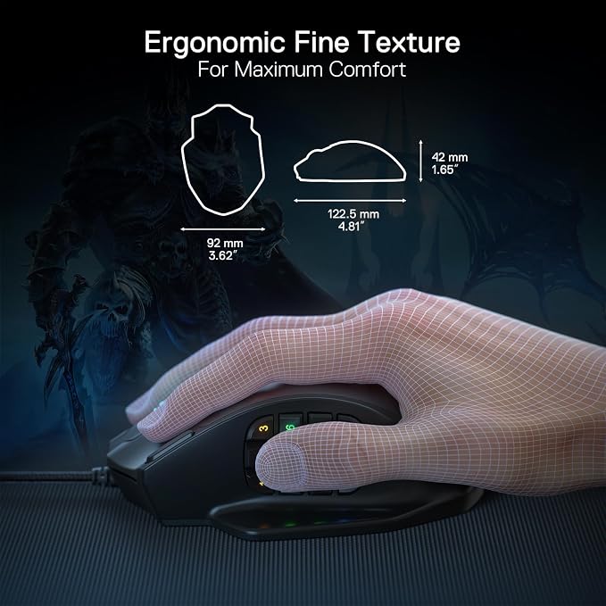 Redragon M908 Wired MMO RGB Gaming Mouse 12400 DPI Remapping Keys | Stable Lag-Free Connection, Redefine Keybinding Macro, Vibing Backlight, Ergonomic Grip Body Comfort