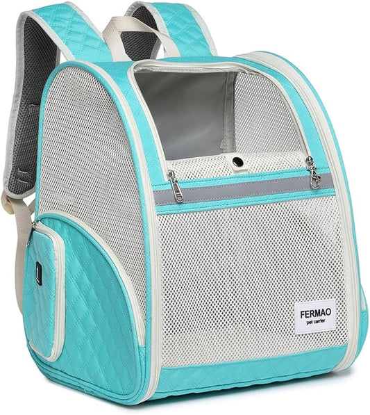 Cat Backpack Carrier for Small Dogs and Medium cat Puppy Kitten Bunny Pet Carrier Backpack Collapsible with Fully Ventilated Mesh with Safety Leash (LightGreen, 12.9" L x 10.62" W x 15.5" H - M)