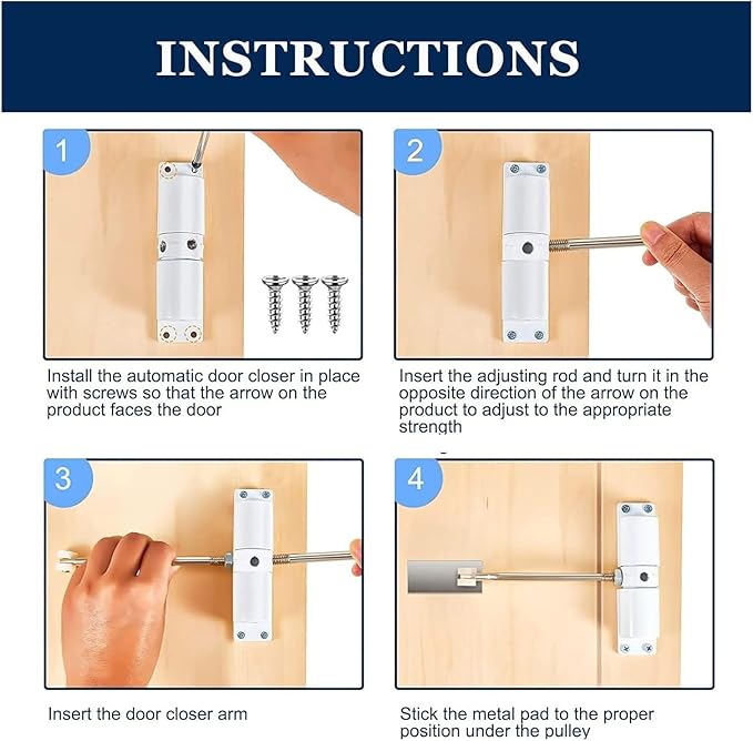Compatible for Heavy-Duty Automatic Door Closer, Zinc Alloy Safety Spring Adjustable 30kg Closing Hinge (White/Black)(White B)