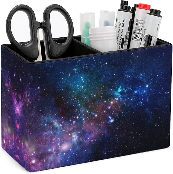 Pen Holder, Pencil Holder for Desk Organizer, Nebula Deep Space Galaxy PU Leather Pencil Cups Desktop Stationery Storage Makeup Brush Holder Pen Organizer for Office Home