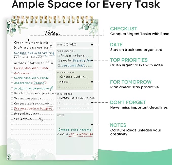 Taja To Do List Notepad, Undated Daily Planner for Work and Goal Setting | Nature, 52 Sheets, 9.8" x 6.5" , for Office, Home and school, Daily Task Planning, Notes and Everyday Organization