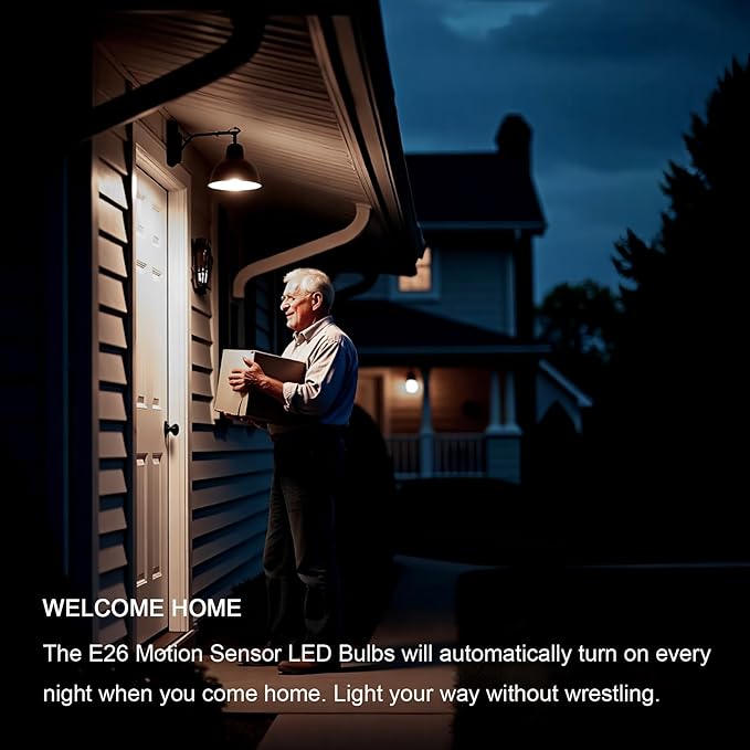 Motion Sensor Light Bulbs, 5500K Daylight Motion Activated Dusk to Dawn Security Light Bulb, 13W(100W Equivalent) E26 A19 Security LED Bulb Outdoor/Indoor, 3 Pack