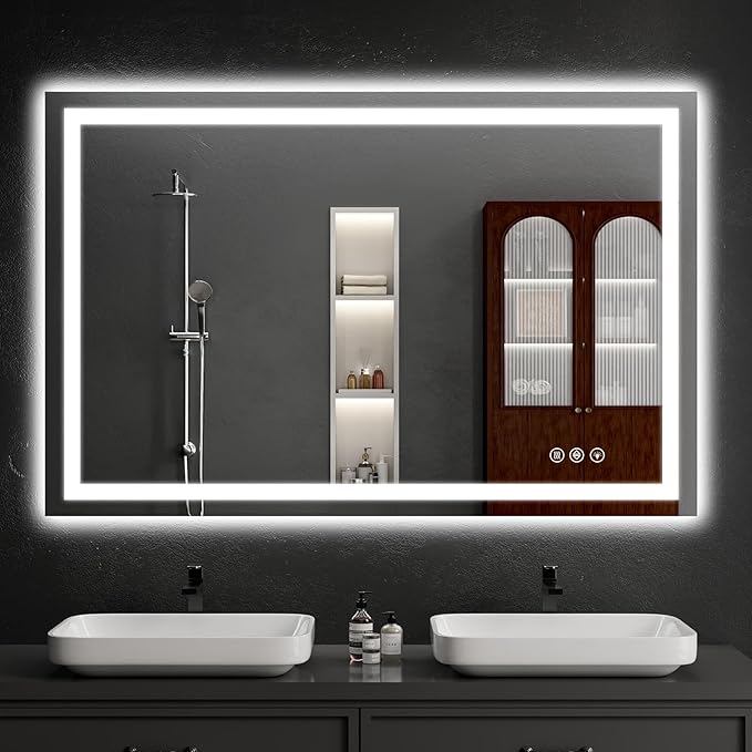 36"x48" LED Bathroom Mirror with Lights, Dimmable, Anti-Fog, Lighted Bathroom Vanity Mirror for Wall, Backlit + Front Lit, Memory Function, Shatter-Proof, Tempered Glass