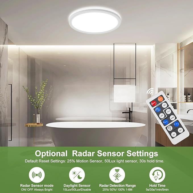 LEZOE 18W Motion Sensor LED Ceiling Light Wired, 1800lm 8.7Inch 2700K/4000K/6500K IP54 Flush Mount Lighting Fixture with Remote, Radar Motion Activated Ceiling Lamp for Hallway Porch Stair Closet