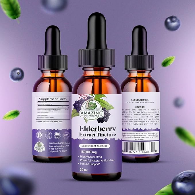 Elderberry Extract 15,000mg Strength Tincture - Organic Immune Support & Wellness Supplement | Elderberry Syrup Organic | 30ml/1oz