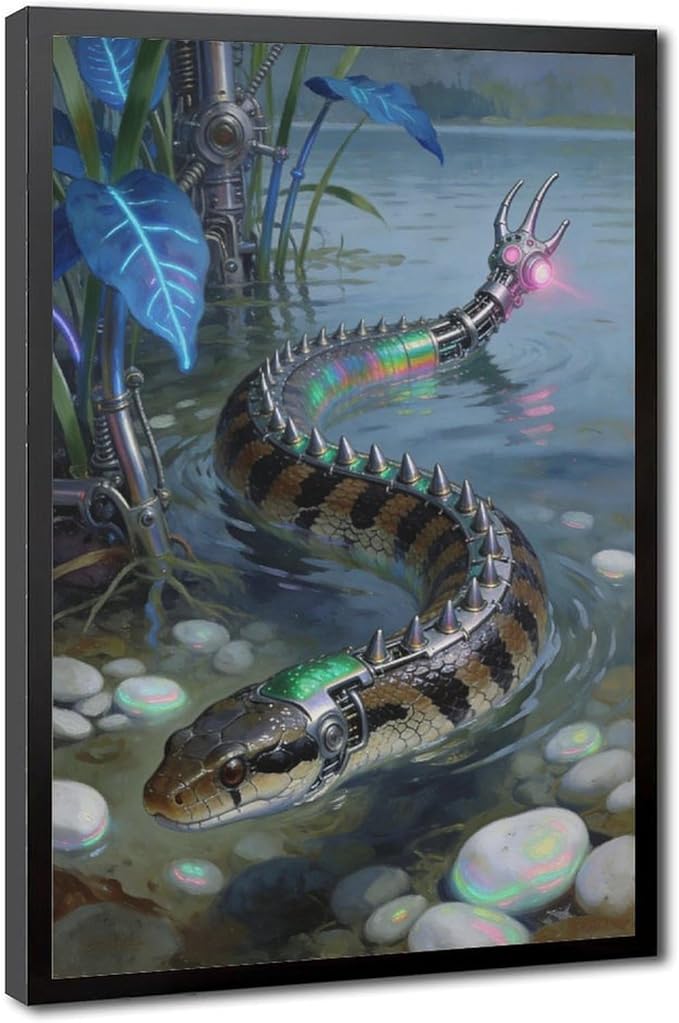 Framed Futuristic Nature Wall Art for Modern Living Room Creative Sci Fi Style Interior Decor 16x24in