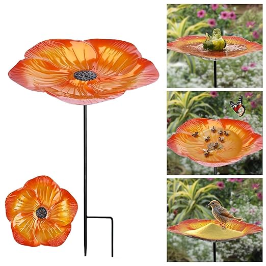 Bee Watering Station 1 Pack - Bird Bath Butterfly Cups with Flower Design, Weather-Resistant Metal Stakes Outdoor Garden Yard Decor (Yellow-A)