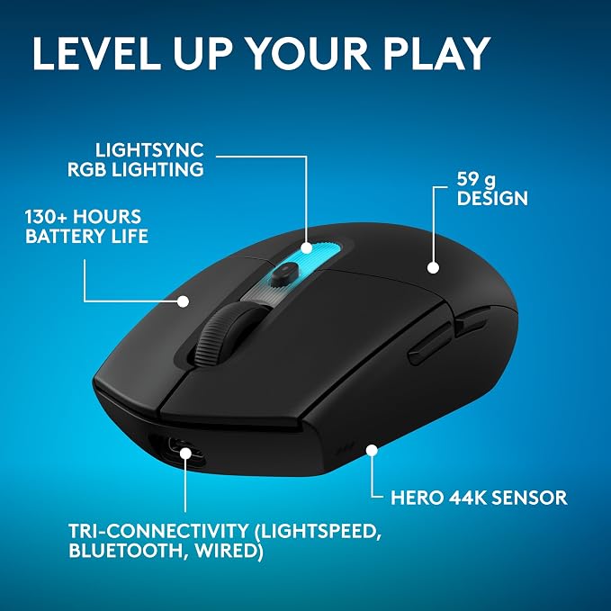 Logitech G305 X Superlight Wireless Gaming Mouse - Black | 59g Lightweight, 44K DPI, 678 IPS, Wireless 2.4 GHz/Bluetooth/USB-C, <170 hr Battery, 6 buttons, RGB, PC/Mac Compatible