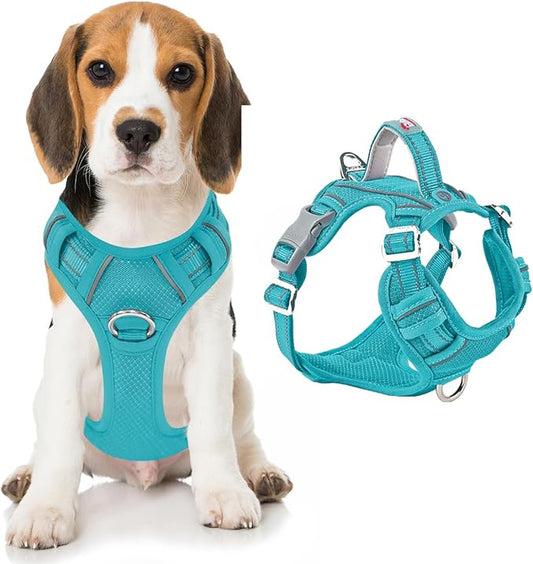BARKBAY Dog Harness No Pull with ID Tag Pocket - Heavy Duty, Reflective, Easy Control for Large Dogs(Ocean Blue,M)