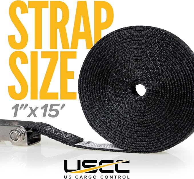 US Cargo Control Endless Ratchet Straps 1" X 15' (4-Pack), 3,300 LBS Break Strength, Stainless Steel Tie Downs, Marine Tie Down Straps for Boats, ATVs, Trees, Camping, Snow, Saltwater Applications