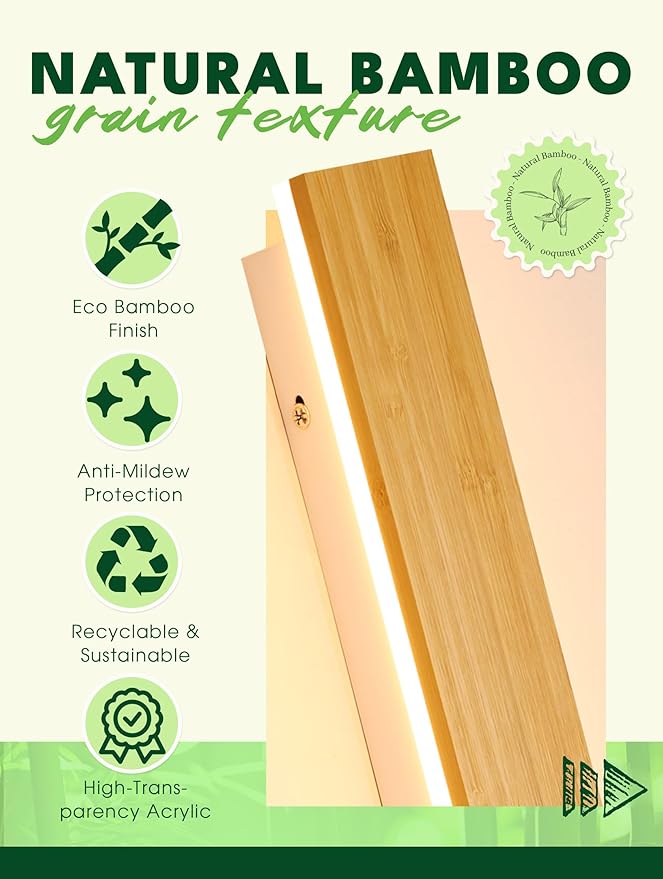 1 Pack Modern Plug in Long Wall Sconce 39.3‘’ LED Bamboo Wall Lights 31W Long Strip Indoor Wall Lamp 3000K with 6.5FT Plug in Cord and On/Off Switch on The Cord for Living Room Hallway Stairwell