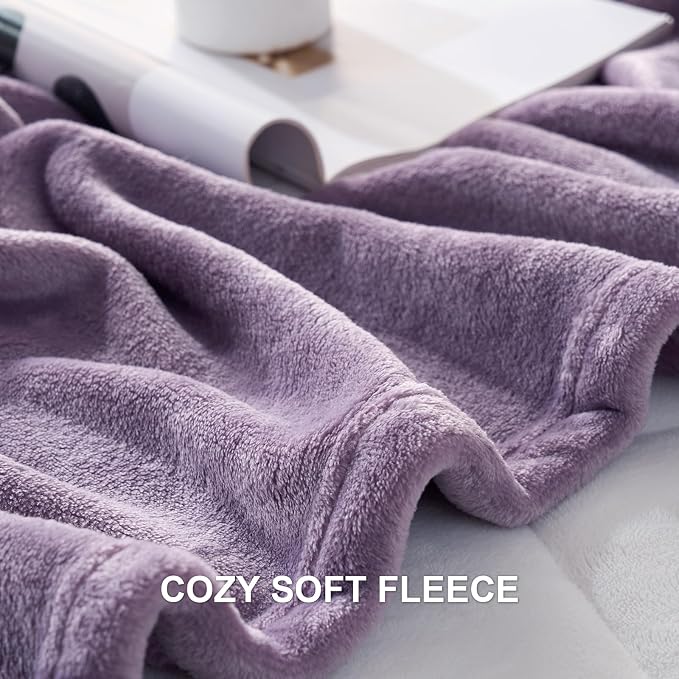 Hansleep Twin Fog Purple Fleece Blanket, Soft Flannel Bed Blanket | Fuzzy Cozy Blanket 60x80 Inches, Multi-use for Bed, Sofa, Couch, Travel, Camping, All Season Warm Lightweight Cover