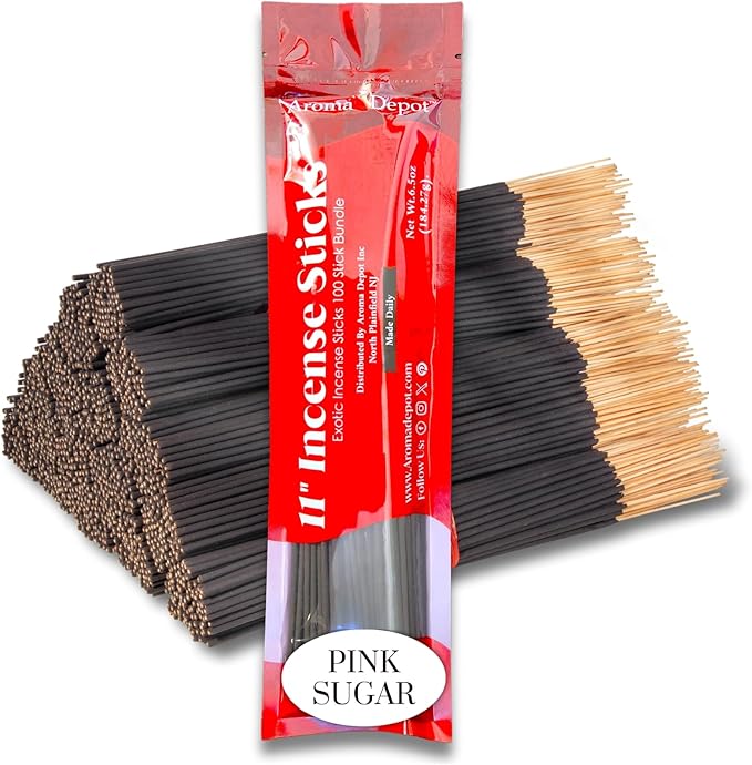 Aroma Depot Pink Sugar Most Exotic 11'' Incense Sticks. Approx. 85 to 100 Sticks Per Bundle, Each Natural Stick Burns for 45 mins to 1 Hour Each. Long Lasting. Guarantee 100% Pure