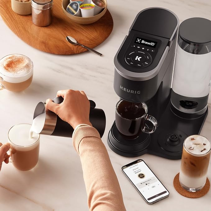 Keurig K-Café SMART Single Serve Coffee Maker with WiFi Compatibility, Latte and Cappuccino Machine with Built-In Frother, 6 Brew Sizes, Black | WIFI Brewid Smart Brewing, Built-in Milk Frother for Lattes and Cappuccinos, 6 Brew Sizes, K-Cup Pod Compat...