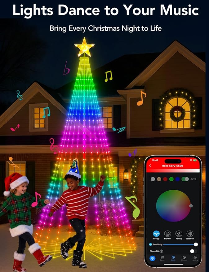 Popotan Smart RGB Christmas Cone Tree, 7FT 295 LED Lighted Christmas Tree App Control, Color Changing Outdoor Christmas Tree with Lights, Prelit Xmas Tree Music Sync Waterproof for Indoor Outdoor
