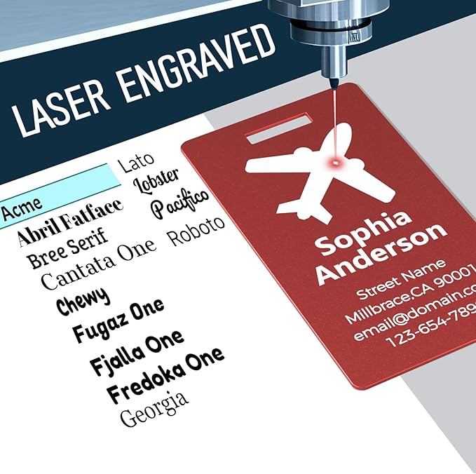 4 Personalized Metal Luggage Tags for Suitcase, Laser Engraved with Text and Logo, Custom Aluminum Name Tags with Stainless Steel Ring, for Travel, Golf Bag, and Baggage (Lake Blue)