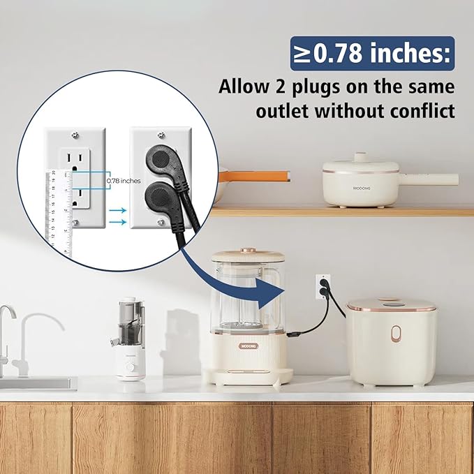 1875W Short Extension Cord,15A 16AWG Low Profile Flat Plug Heavy Duty Extension Cord Outlet Saver 3-Prong Grounded Power (Black 3 Feet)