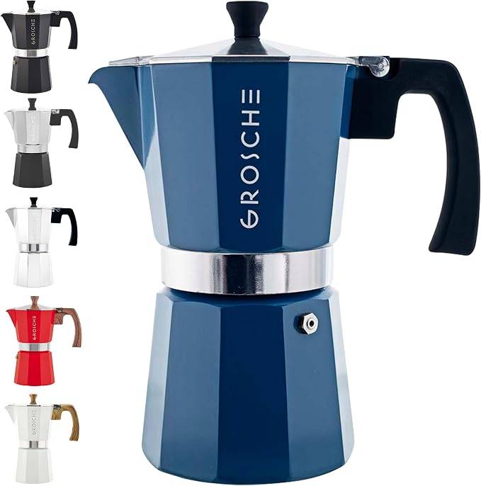 GROSCHE Milano Stovetop Espresso Maker Moka Pot 9 Espresso Cup, 15.2 oz, Blue. Stove top Coffee Maker Moka Italian Espresso greca Coffee Maker Brewer Percolator | Cuban Coffee Maker And Italian Moka Pot For Stovetop Espresso; For Gas, Electric, And Pro...