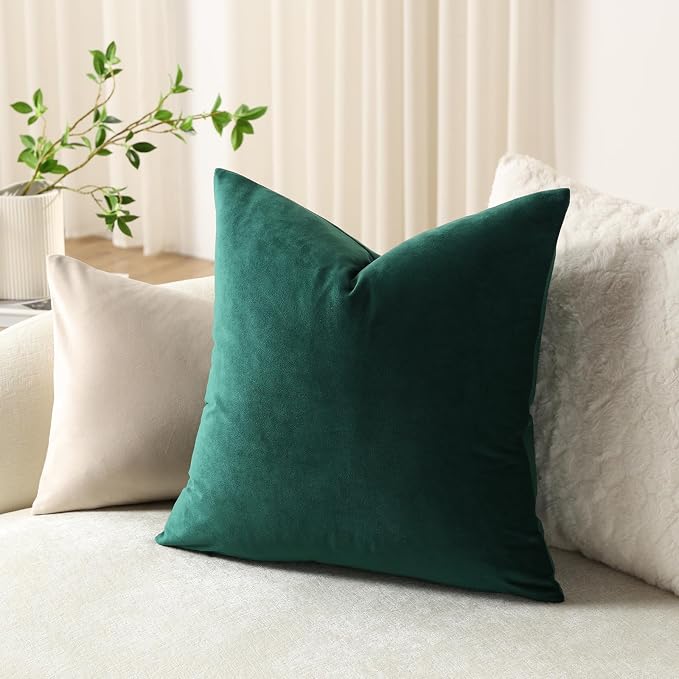 Throw Pillow Covers 16x16 Green: Pack of 2 Cozy Soft Velvet Square Modern Luxury Decorative Throw Pillow Cases for Sofa Couch Living Room Bed Home Decor Christmas