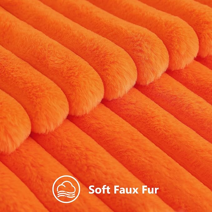 decorUhome Fall Faux Fur Throw Pillow Covers 26x26 Set of 2 Orange | Decorative Soft Cozy Striped Plush Modern Farmhouse Boho Couch Pillow Cases Velvet Back for Sofa Bed Living Room Home Decor