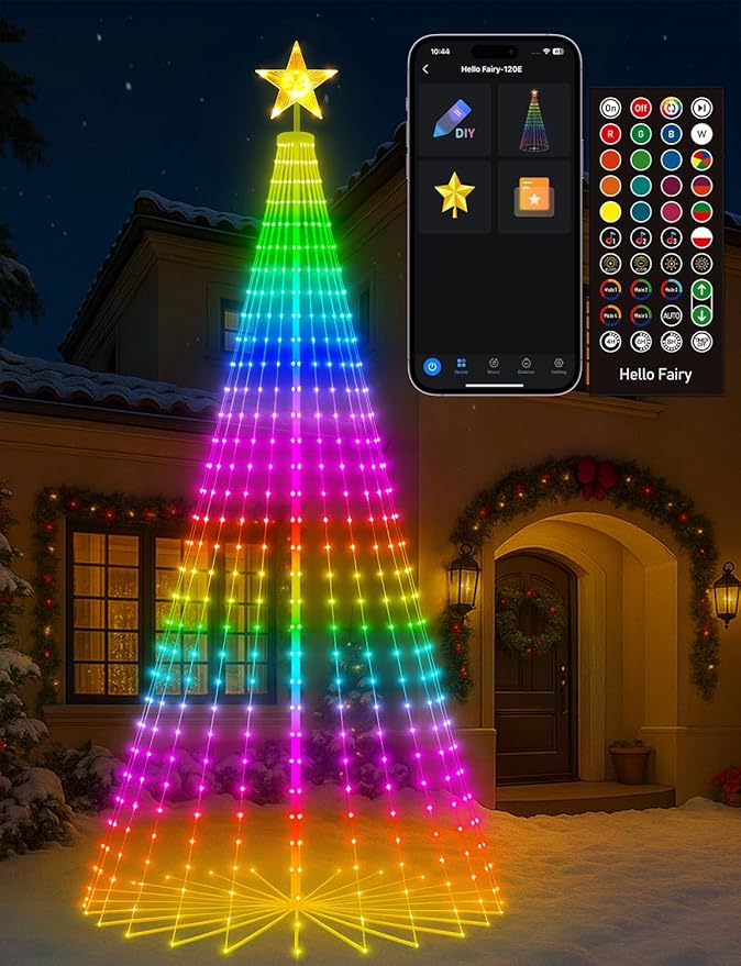 Popotan 10FT Smart RGB Christmas Tree Cone Lights, 514 LEDs App & Remote Control, Music Sync, Timer & Memory Function, Waterproof Outdoor Christmas Decorations for Yard Patio Garden Holiday Display