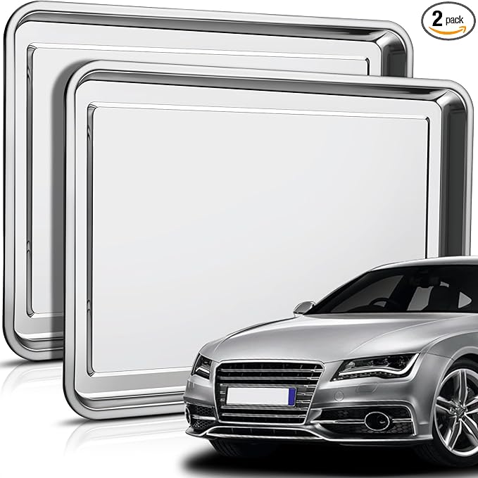 2 Pcs Stainless Steel Oil Drip Pan for Under Car 23.6 x 15.8 Inch Automotive Oil Change Pan Silver Rust Resistant Motorcycle Drip Tray Replacement Tray for Garage Floor