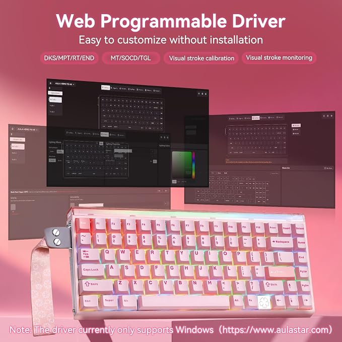 Aula Hero 75 HE Wireless Mechanical Keyboard,Pink Creamy Keyboard | 75% Layout Hall Effect Keyboard,Tri-Mode Aluminum Gaming Keyboards,75 keyboard RGB Computer Keyboards for Win/Mac Gamer
