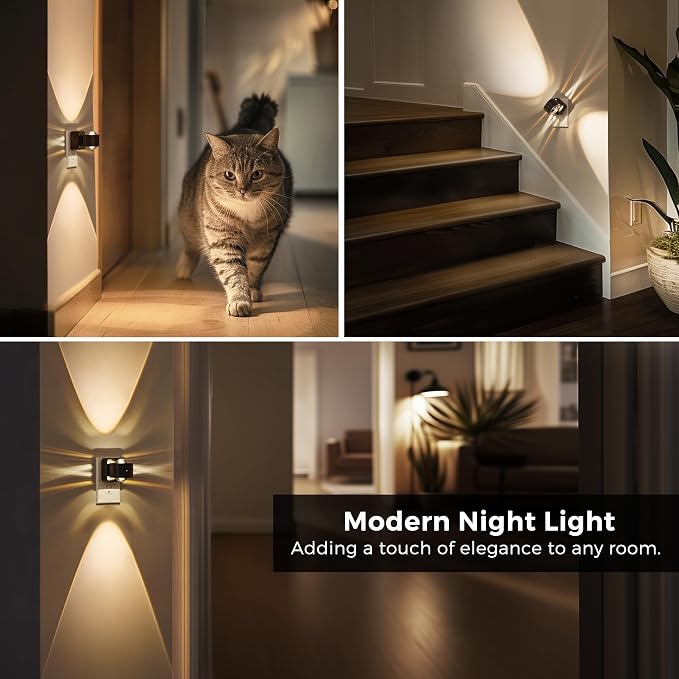 L LOHAS LED Night Light Projector, Night Lights Plug into Wall Light Sensor | Dusk to Dawn, 180°Rotating Nightlight for Kids, 0-150LM Dimmable Soft White Ambient Lighting for Bathroom, Decor, Gift, 2Pack
