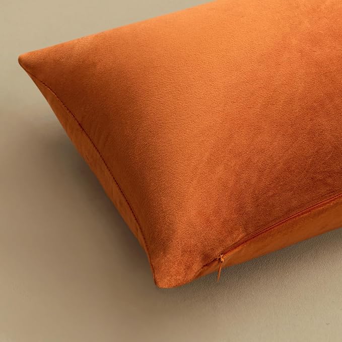 MIULEE Velvet Fall Throw Pillow Covers 16x16 Inch Pack of 2 Orange | Soft Solid Small Decorative Pillow Covers, Modern Luxury Home Decor, for Couch Chair Sofa Bedroom Livingroom Car