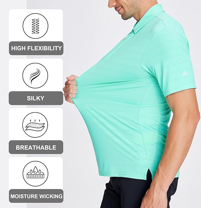 Esabel.C Jacquard Golf Shirts for Men Moisture Wicking Short Sleeve Performance Dry Fit Active Mens Polo Shirts