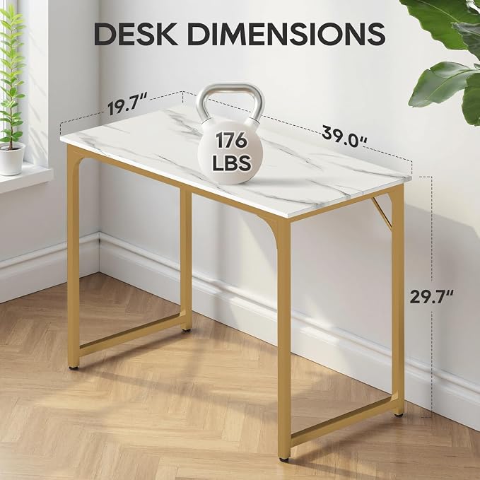 BestOffice Computer Desk,Home Office Desk, Modern Simple Style for Home Office Study Writing (Gold, 39 Inch)
