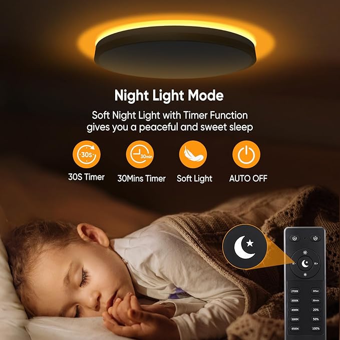 11 Inch Flush Mount Ceiling Light with Remote Control & Night Light, 5CCT Dimmable Ceiling Light Fixture, 20W 2000LM 2700K-6500K Adjustable LED Ceiling Lights for Bedroom Kitchen, White Gold