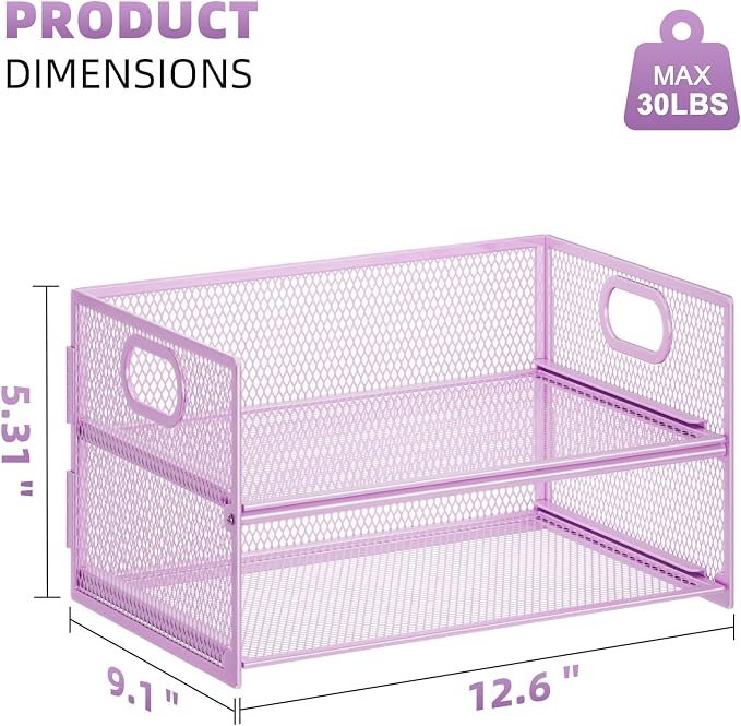 Marbrasse 2 Tier Paper Organizer Letter Tray, Mesh File Organizer with Handle, Paper Sorter Desk Organizer for Home Office Supplies - Purple