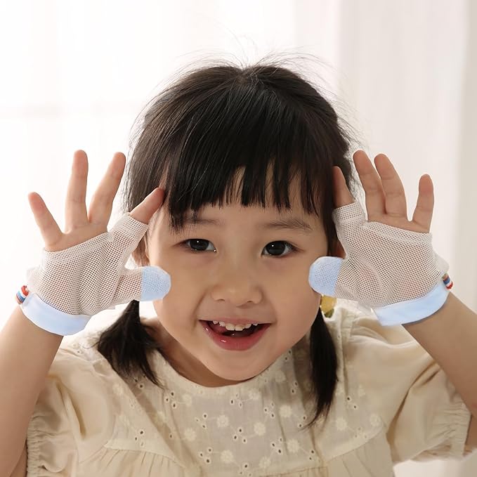 Thumb Sucking Guard for Kids with Finger Sucking Guard Gloves to Stop Thumb Sucking Deterrent Gloves for Ages 6 Months to 8 Years (Blue, XS)