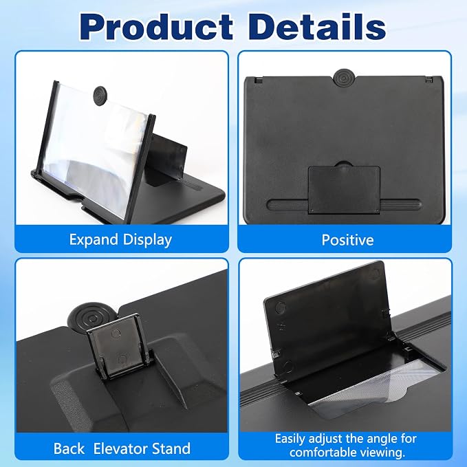 Screen Magnifier Version,3D HD Mobile Phone Magnifier Projector Screen Enlarger for Movies, Videos, and Gaming,Foldable Cell Phone Stand with Screen Amplifier,Supports All Smartphones (Black, 12inch)