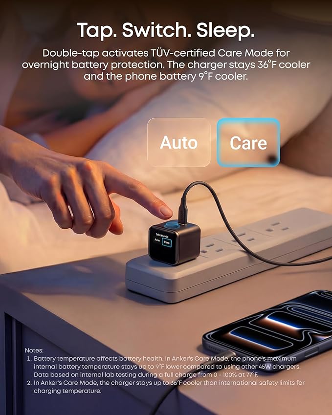 Anker Nano Smart Display Charger, 45W Max Fast Charger USB C for iPhone 17 | 180° Foldable Plug,Smart Recognition, Care Mode GaN USB C Charger Block for iPhone 17/16 (Non-Battery,1 USB-C Port,No Cable)