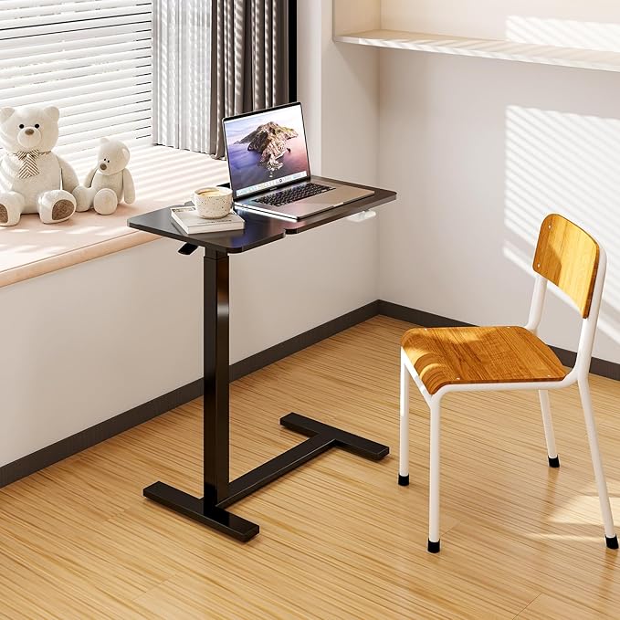 Adjustable Standing Desk Rolling Laptop Table with Wheels, Black | Tiltable Desktop Design for Comfortable Work, Reading and Study Spaces