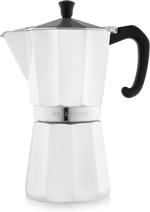 Bellemain Stovetop Espresso Maker, Italian Moka Pot, 9-Cup White | Classic aluminum design brews rich espresso at home or camping, with an easy-to-use and easy-to-clean design.