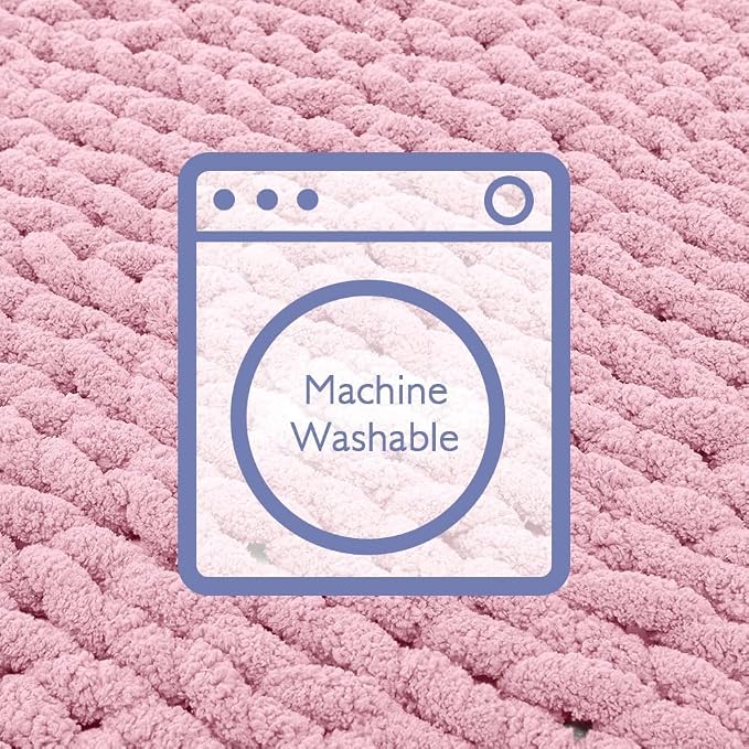 Bigacogo Chunky Knit Throw Blanket for Couch, 40x60 inches, Blush Pink | Hand Knit with Jumbo Chenille, Soft Breathable Cable Knit for Sofa Bed Living Room, Machine Washable, Gift for Mom Friend