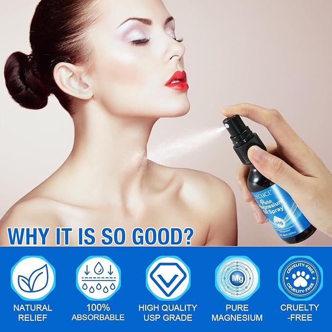 Pure Magnesium Oil Spray,Topical Magnesium Oil Spray-Made with Concentrated Pure Magnesium Chloride Oil 2 fl oz