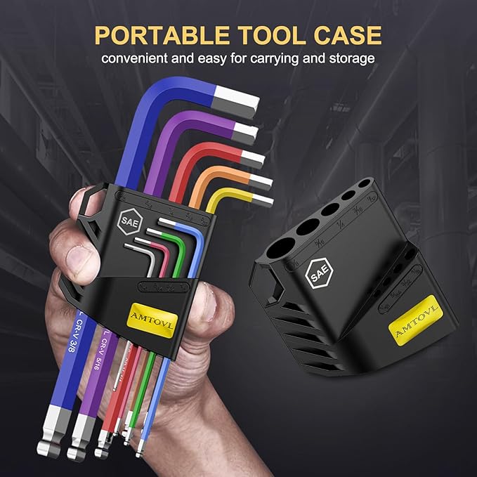 AMTOVL Hex Key Set, 9PCS Imperial Allen Key Set, 1/16-3/8Inch, Long Ball End Hex Wrench Set, Color Coding Hex Key Set for Vehicle, and Bicycle Repairs