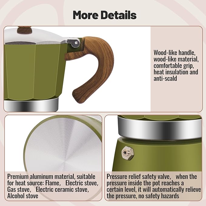 9 Cup Aluminum Moka Pot Classic Stovetop Espresso Coffee Maker 450ml 15oz Coffeemaker Percolator Mocha Pot Greca Coffee Maker Cafe Makers for Italian and Cuban Café Brewing Green