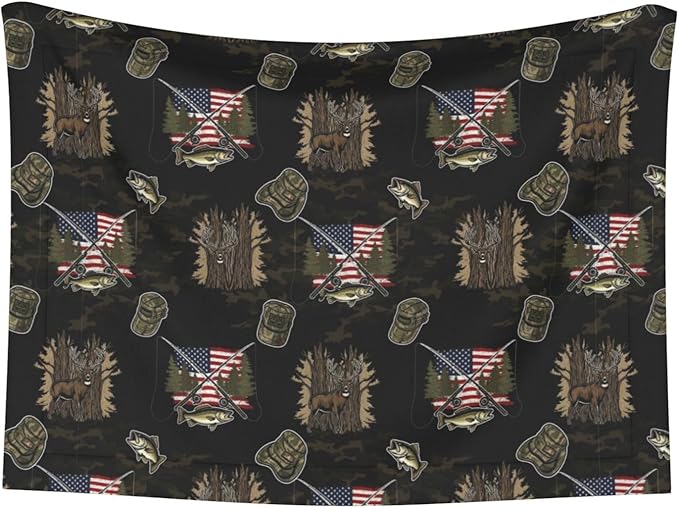 Double Sided Plush Pet Blanket with Cozy Dot Texture, Hunting Deer Bass Fishing Lure Camo Camouflage American Flag Black, Reversible for Dogs Cats on Couches Beds