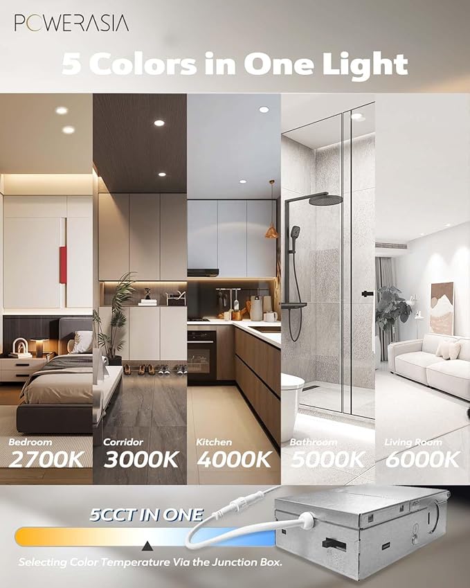 12 Pack 4 Inch Ultra-Thin LED Recessed Ceiling Light with Junction Box, Recessed Lighting 4 Inch 6000K Dimmable Clear White, 9W 110W Eqv, 850LM High Brightness - ETL and Energy Star Certified