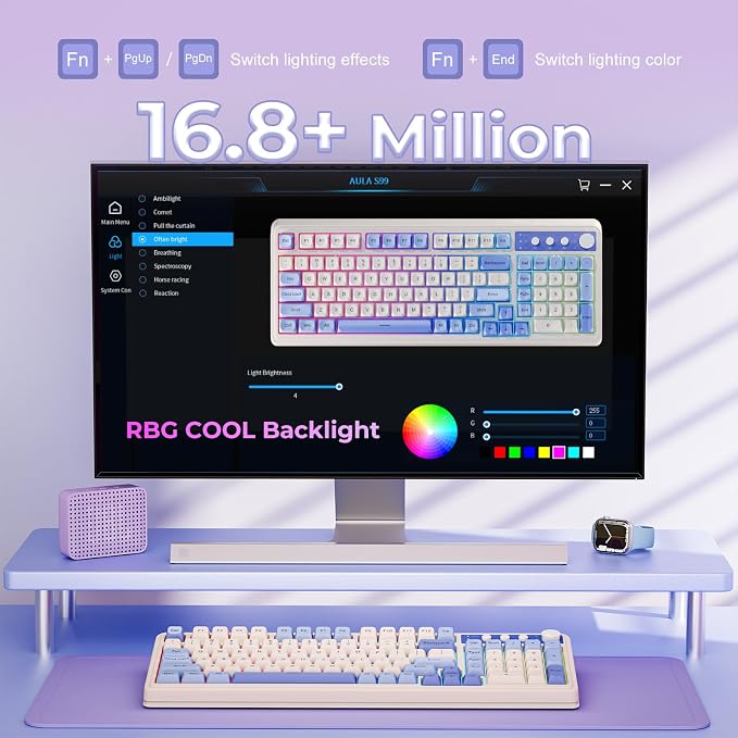 AULA S99 Wireless Keyboard,Bluetooth Computer Gaming Keyboards | 99 Keys with Number Pad,RGB Backlit,Programmable,Creamy Sounding,Tri-Mode BT/2.4GHz/USB-C,2000mAh Thocky Membrane Keyboard