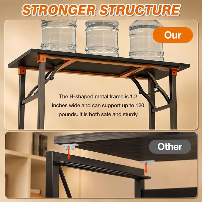 Folding Table Computer Desk - 43.3" No Assembly Folding Desk with Power Outlets & USB Charging Port, Small Desk, Foldable Office Desk, Compact Storage Portable Use for Small Space, Dark Oak