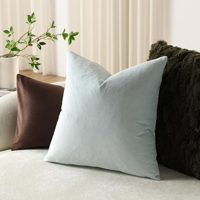 Throw Pillow Covers 18x18 Light-Blue: Pack of 2 Cozy Soft Velvet Square Modern Luxury Decorative Throw Pillow Cases for Sofa Couch Living Room Bed Home Decor